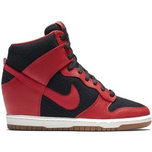 Nike Dunk Sky Hi Hidden Wedge Heel Leather Red Black Sneaker Size 7.5